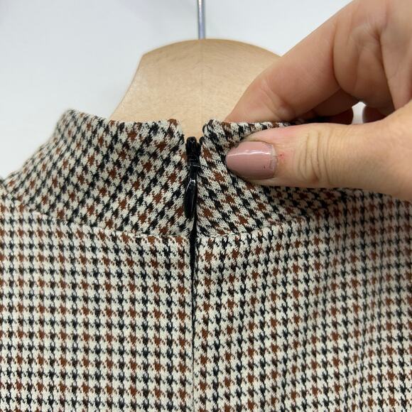 Express Houndstooth Mock Neck Belted Wide Leg Jumpsuit XS Brown Black Neutral - Picture 6 of 8